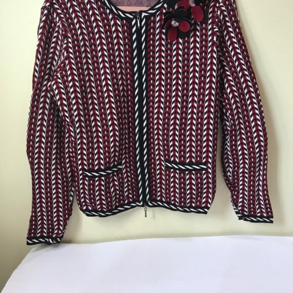 Jasper Knits NEW Graphic Print Textured Cardigan Zip Front Flower Cardi Jacket L - Picture 8 of 16